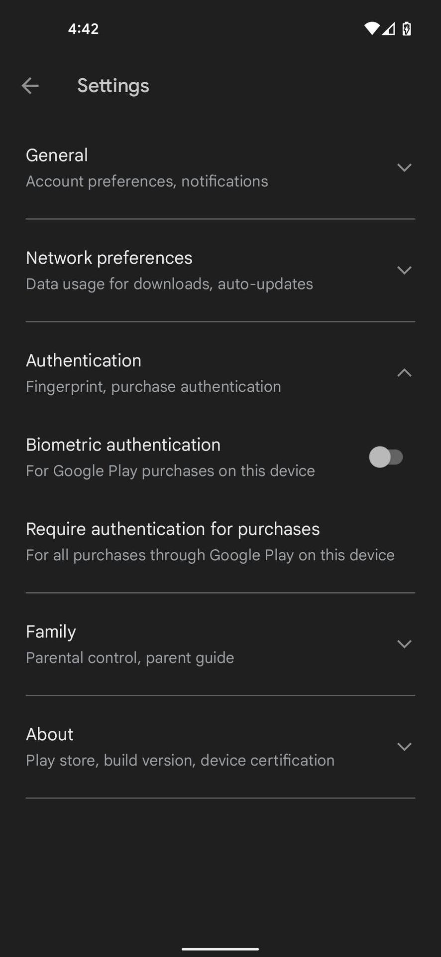 Activate Authentication for purchases on Google Play Store 2