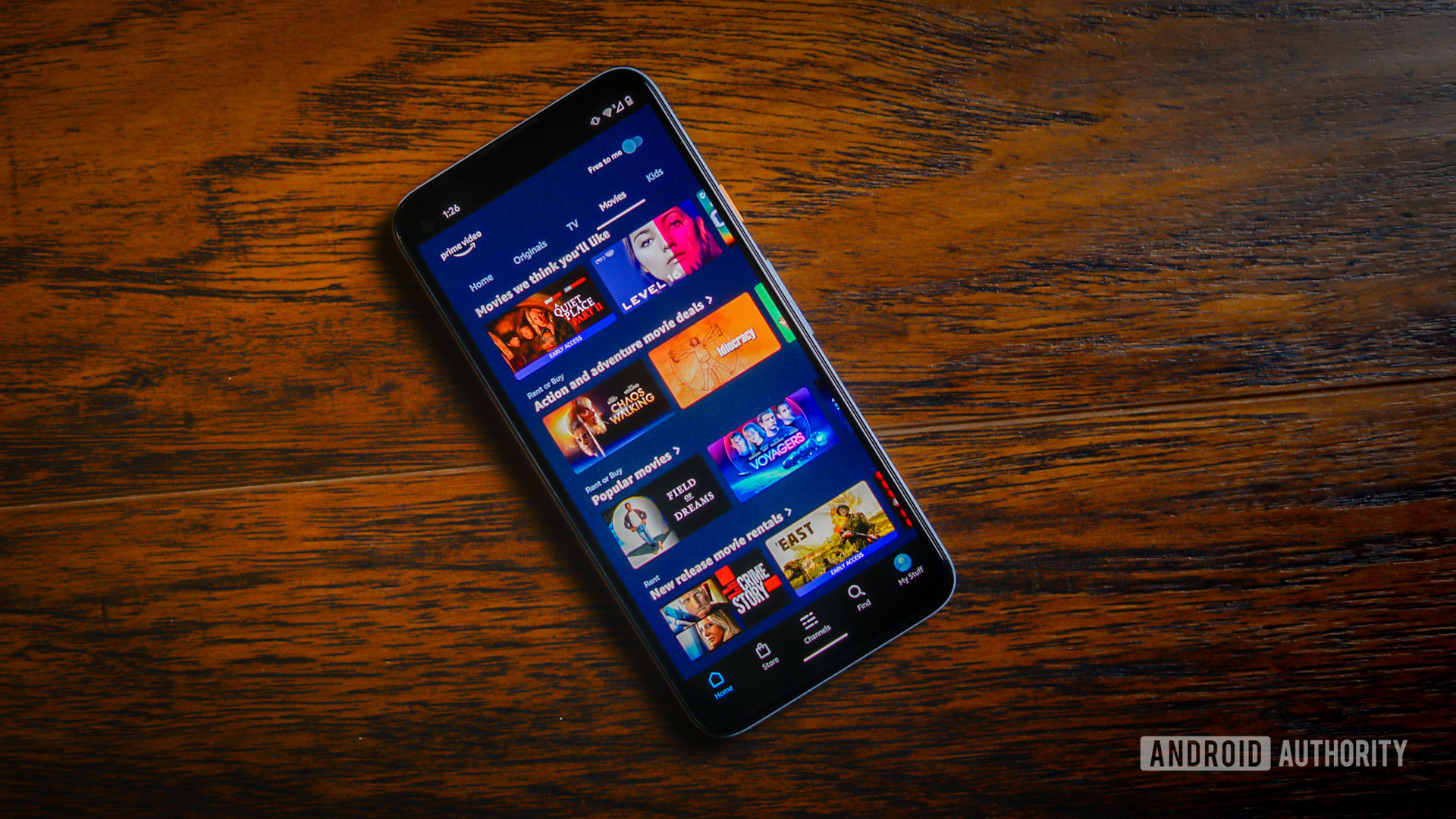 Amazon Prime Video movies and shows on a phone screen.