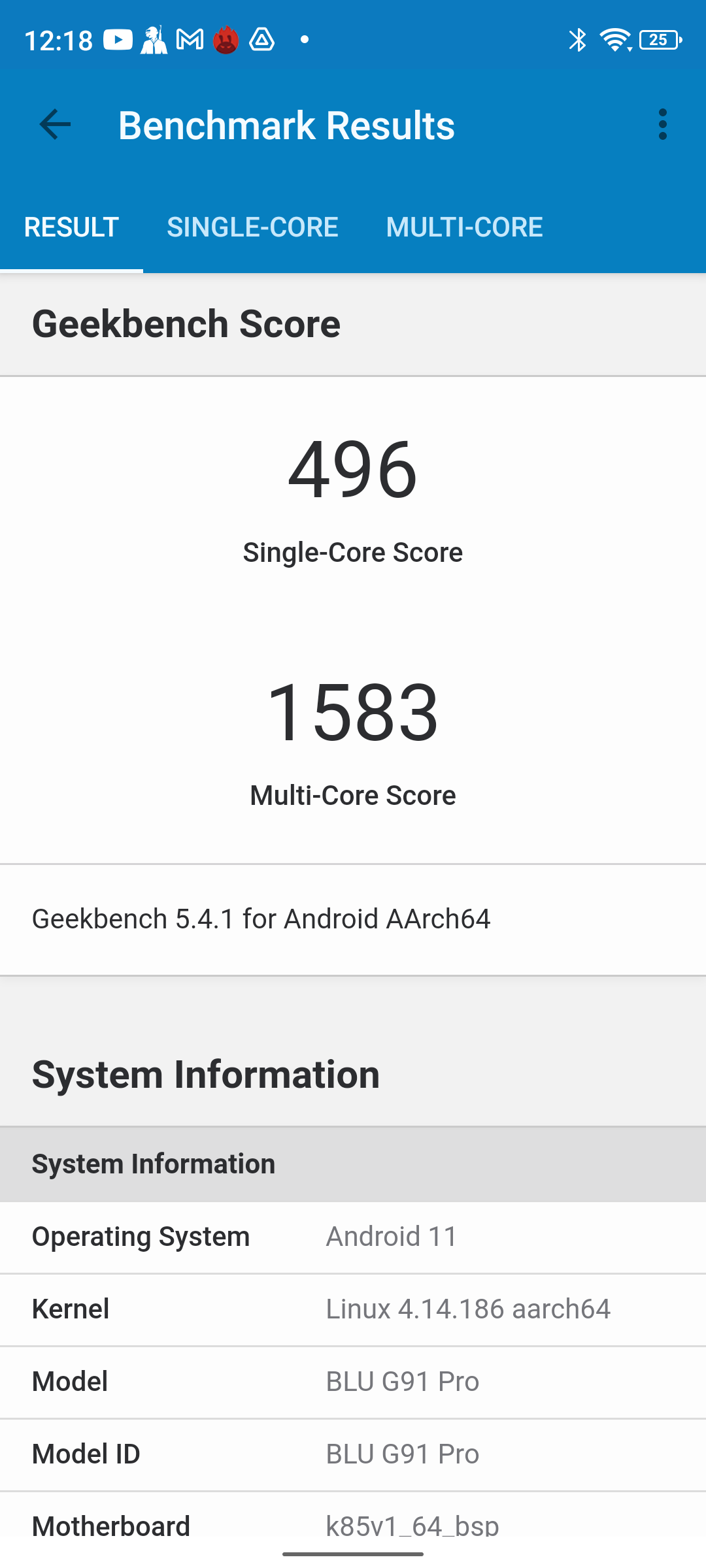 Blu G91 Pro Benchmark Antutu Screenshot
