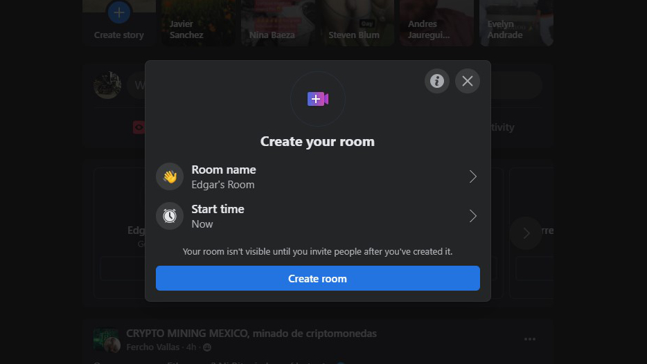 Create a Facebook Messenger Room from the website 2