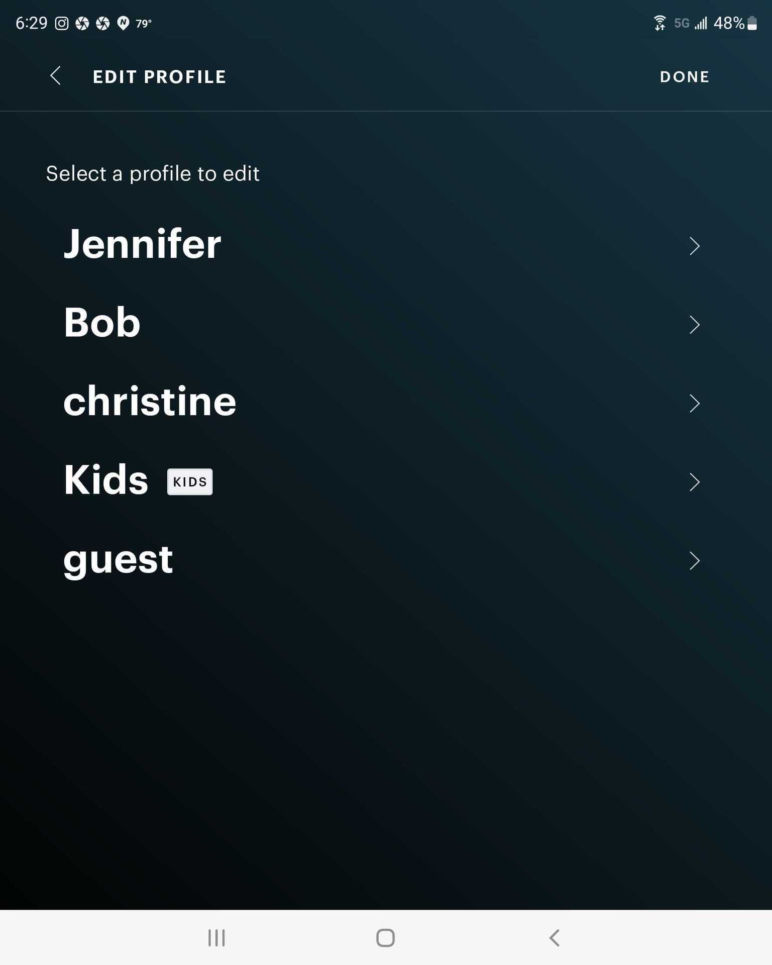 Edit and delete profiles on Hulu for Android 1