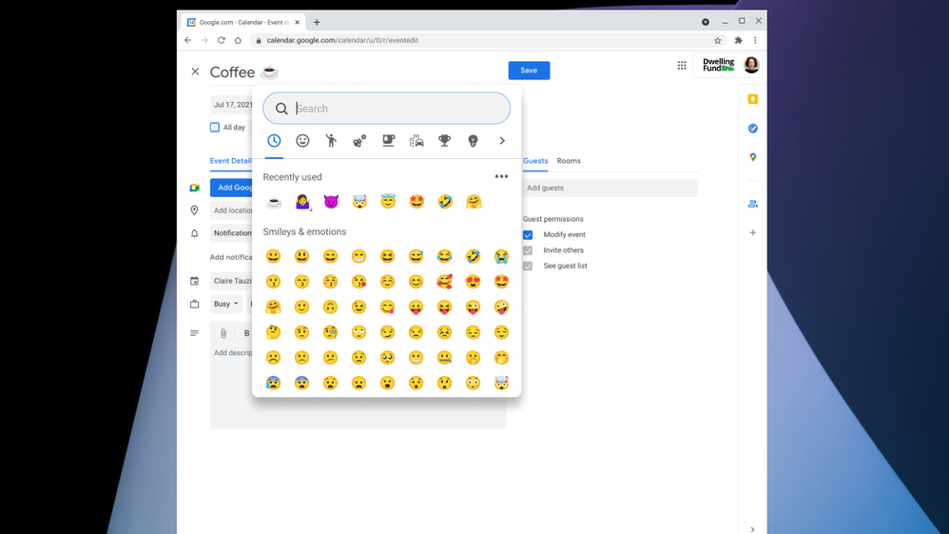 The emoji picker in Chrome OS.