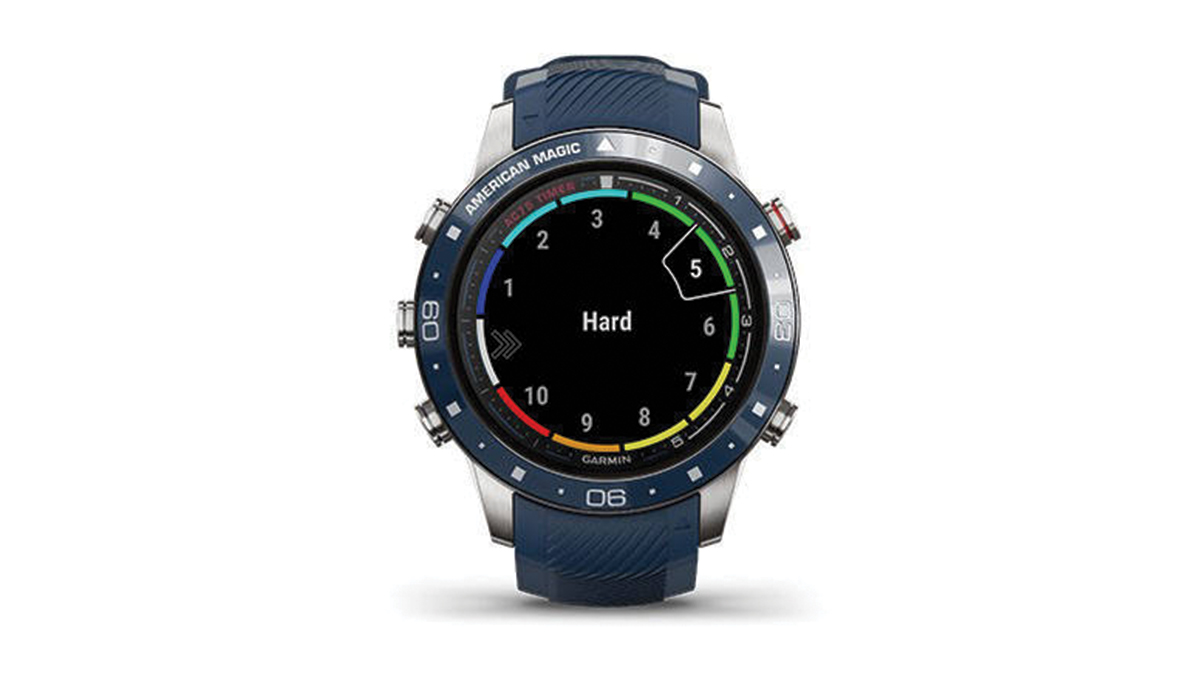 A Garmin smartwatch displays the Rate of perceived exertion metric.