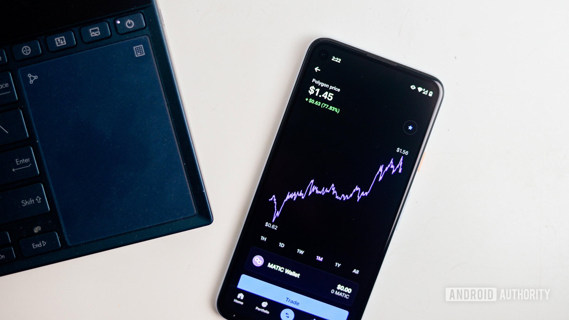 Polygon crypto graph on phone stock image