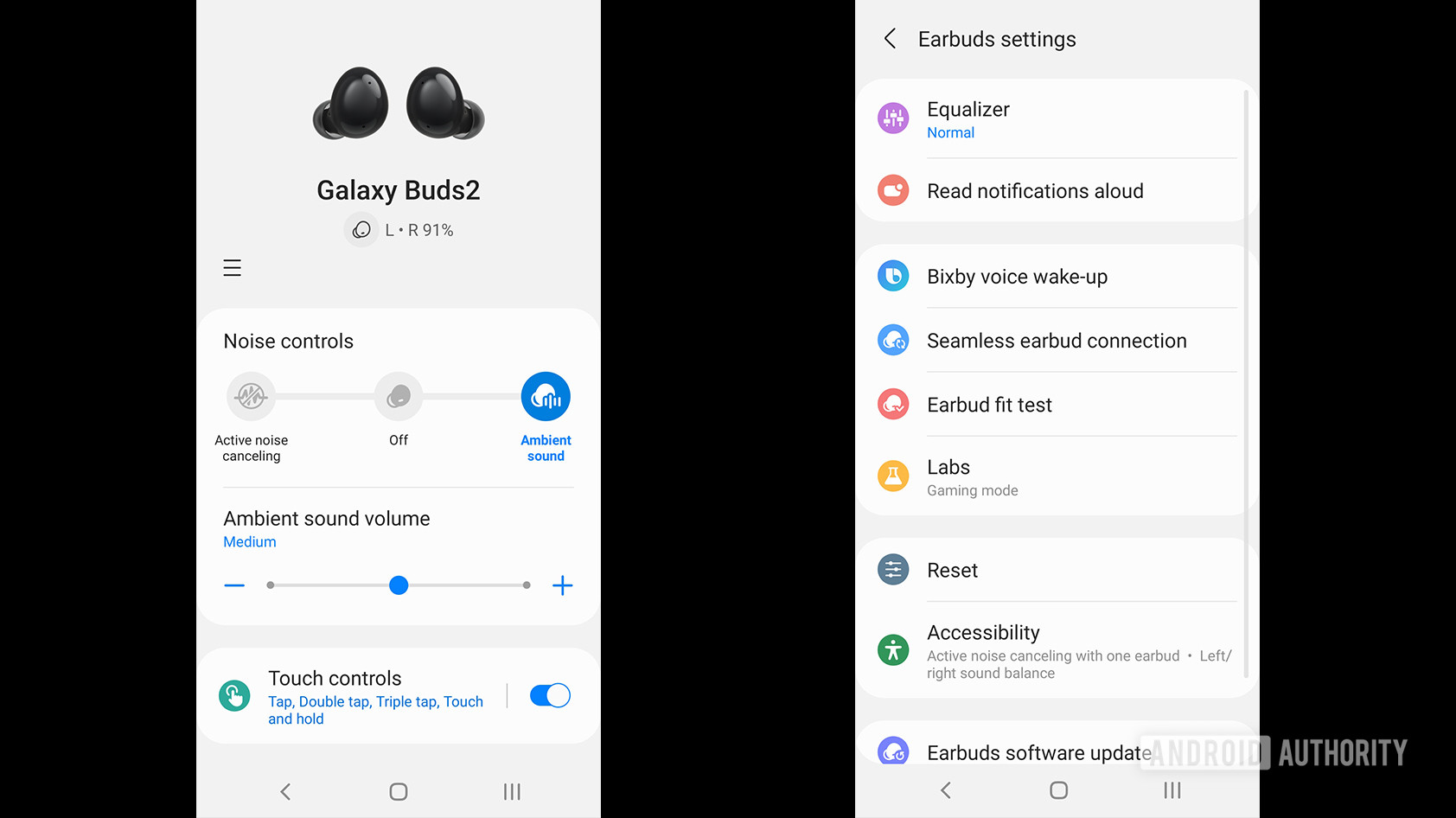 Samsung Galaxy Buds 2 galaxy wearable app home settings screenshot