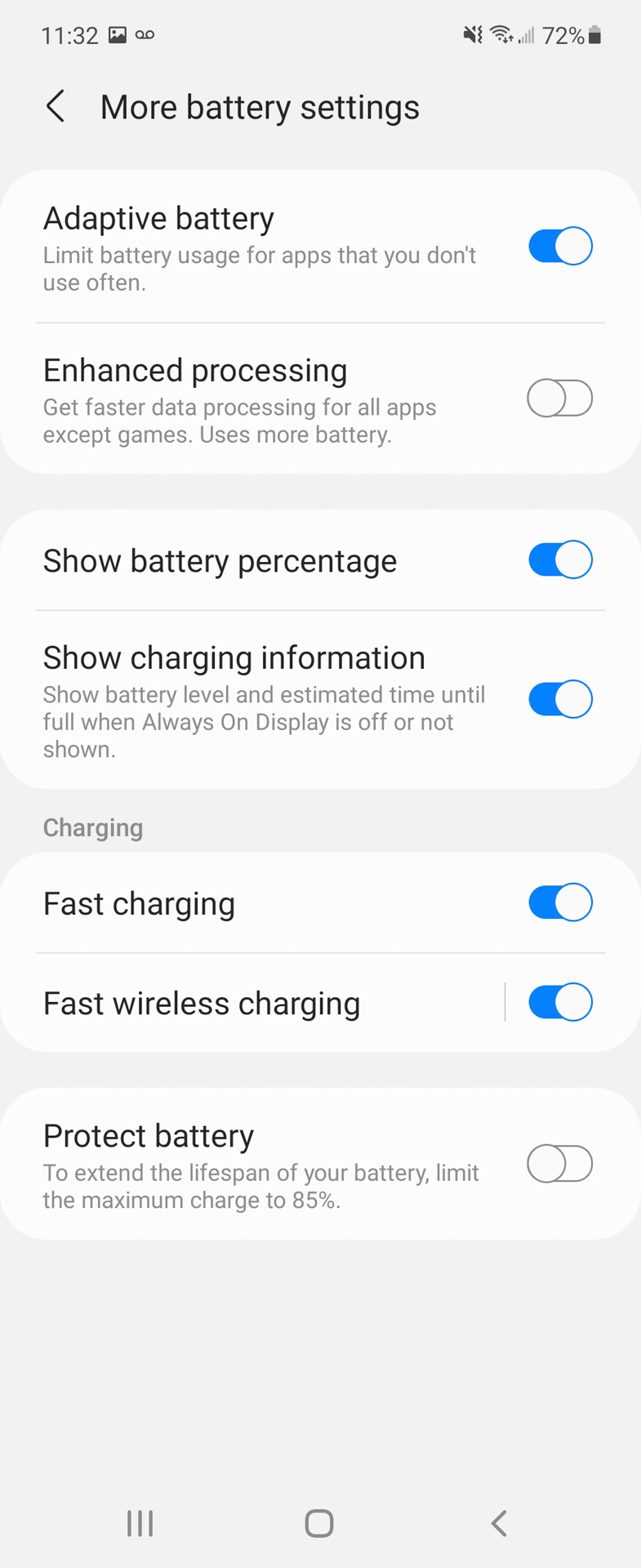 Samsung Galaxy Z Flip 3 avanced battery settings