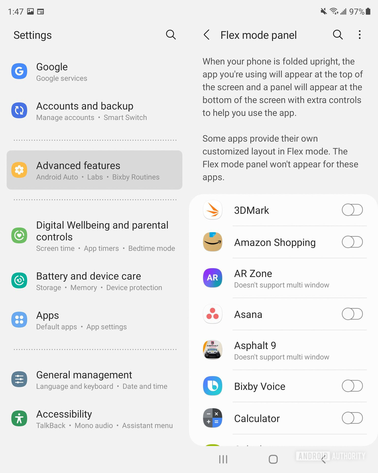 Samsung Galaxy Z Fold 3 Flex Mode settings