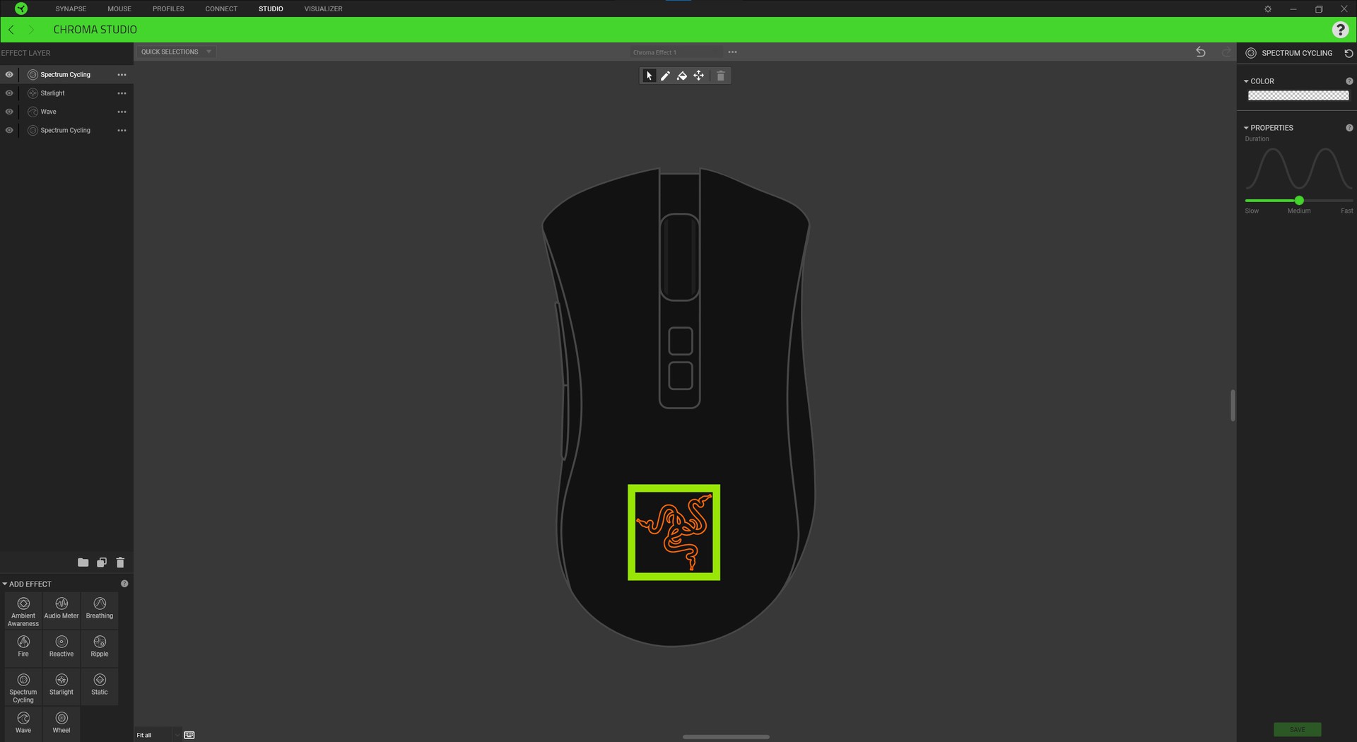 Interface do estúdio Razer Chroma