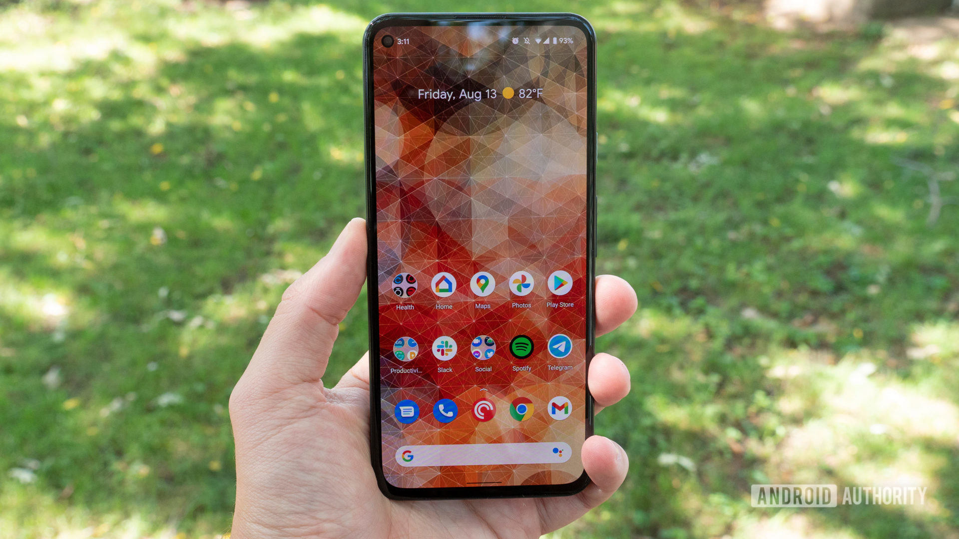 the google pixel 5a display with app icons on the pixel launcher home screen