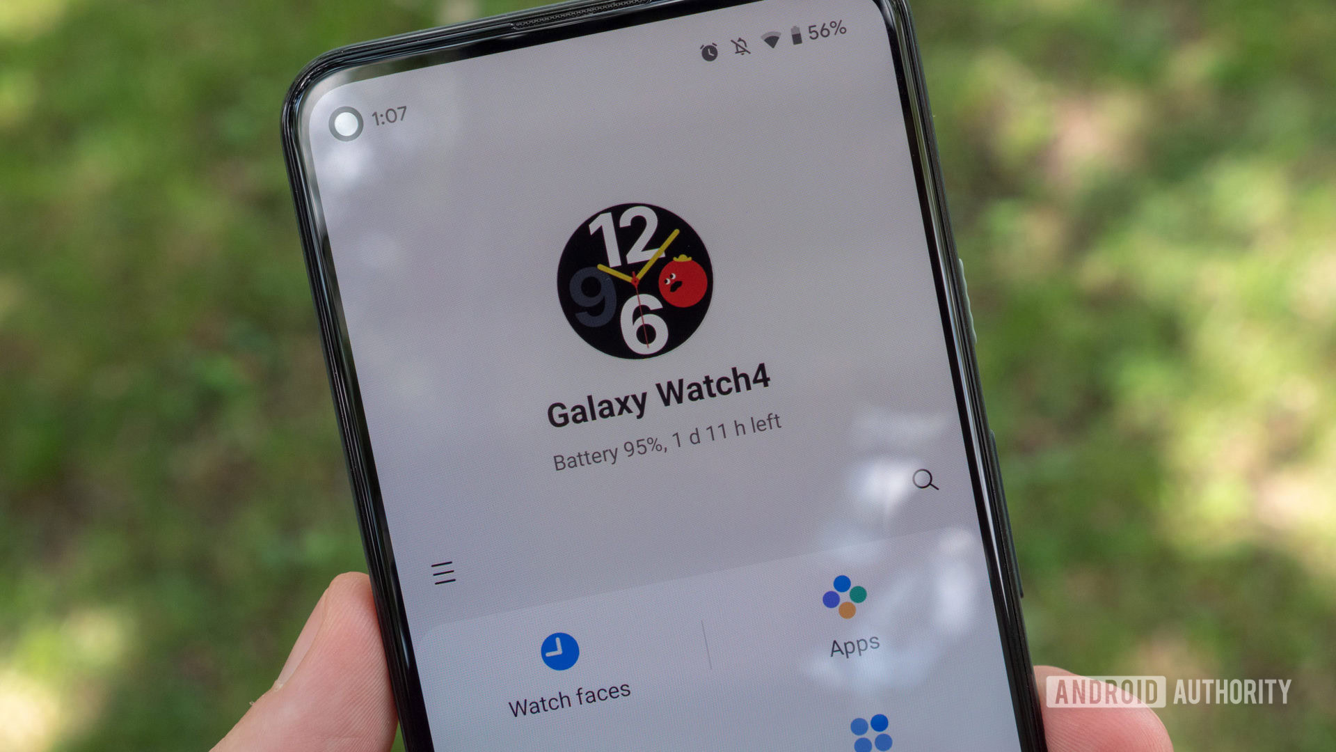 A Google Pixel 5a shows the Galaxy Wearable app.