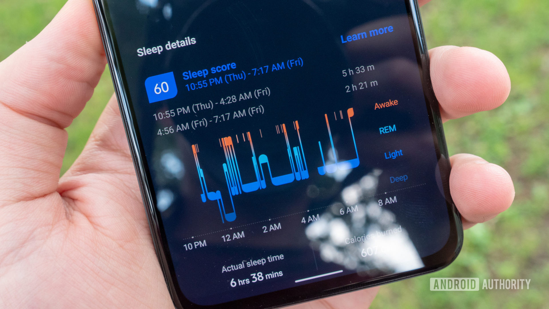 The Samsung Health app showing sleep stages from the Samsung Galaxy Watch 4.