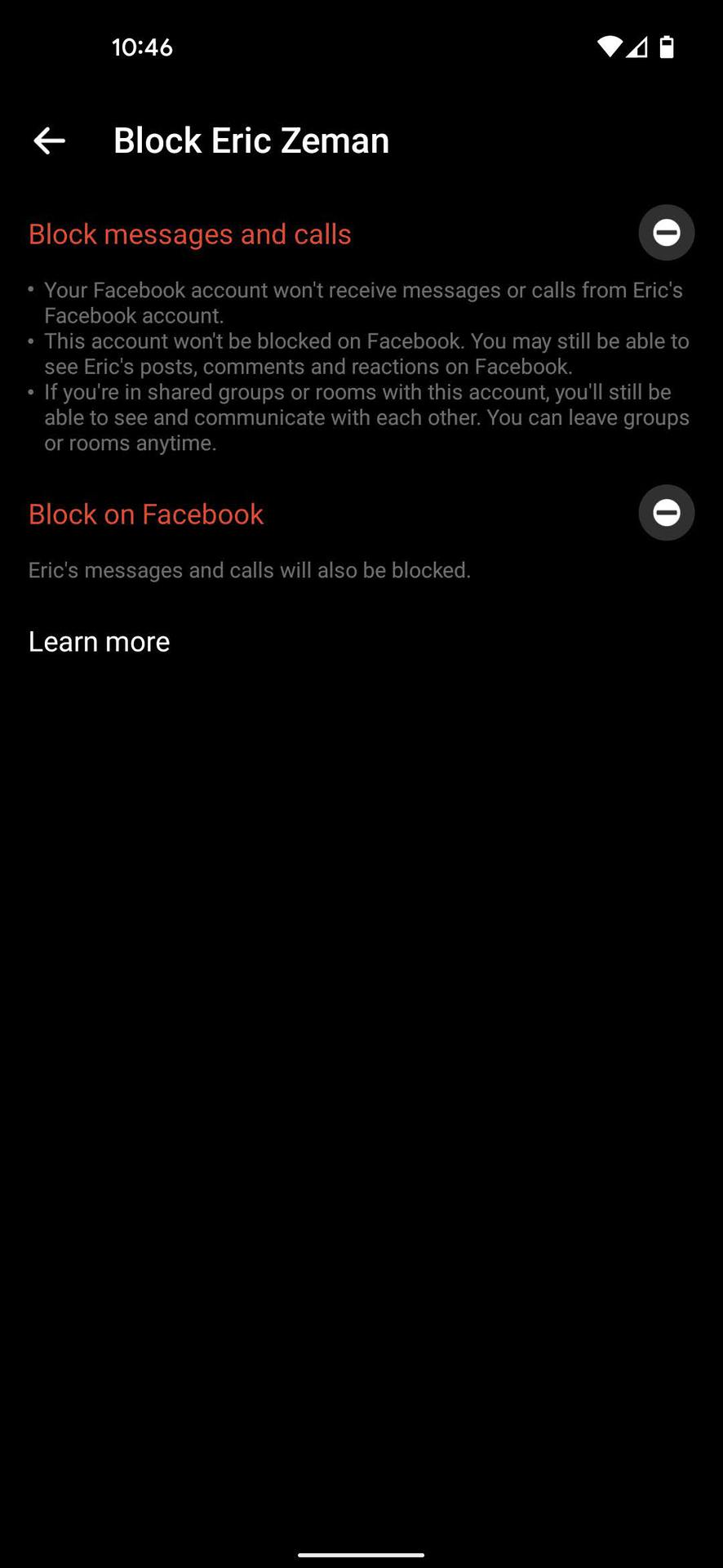Block a contact on Messenger 3