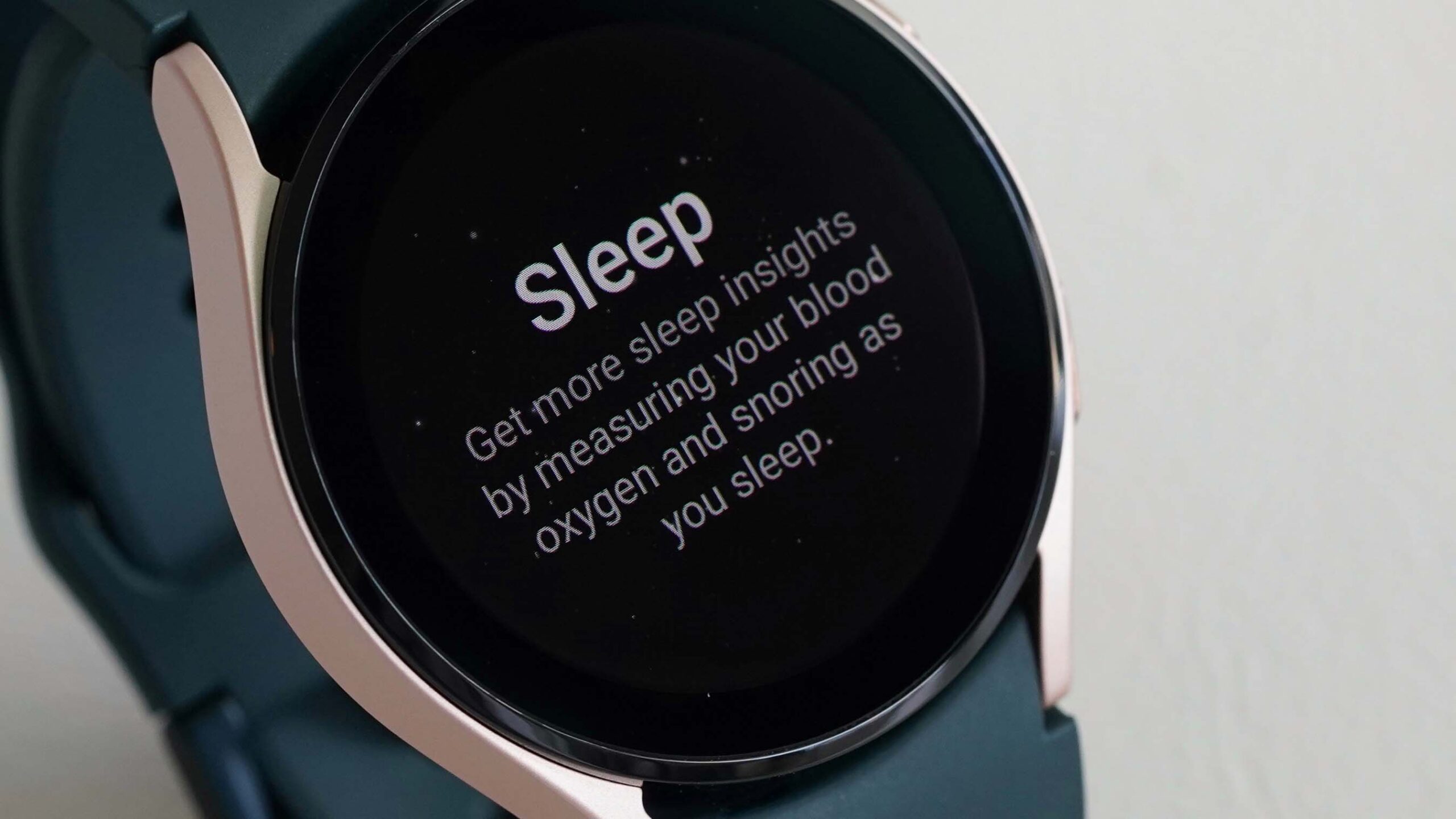 A Samsung Galaxy Watch displays information about the platform's sleep tracking.