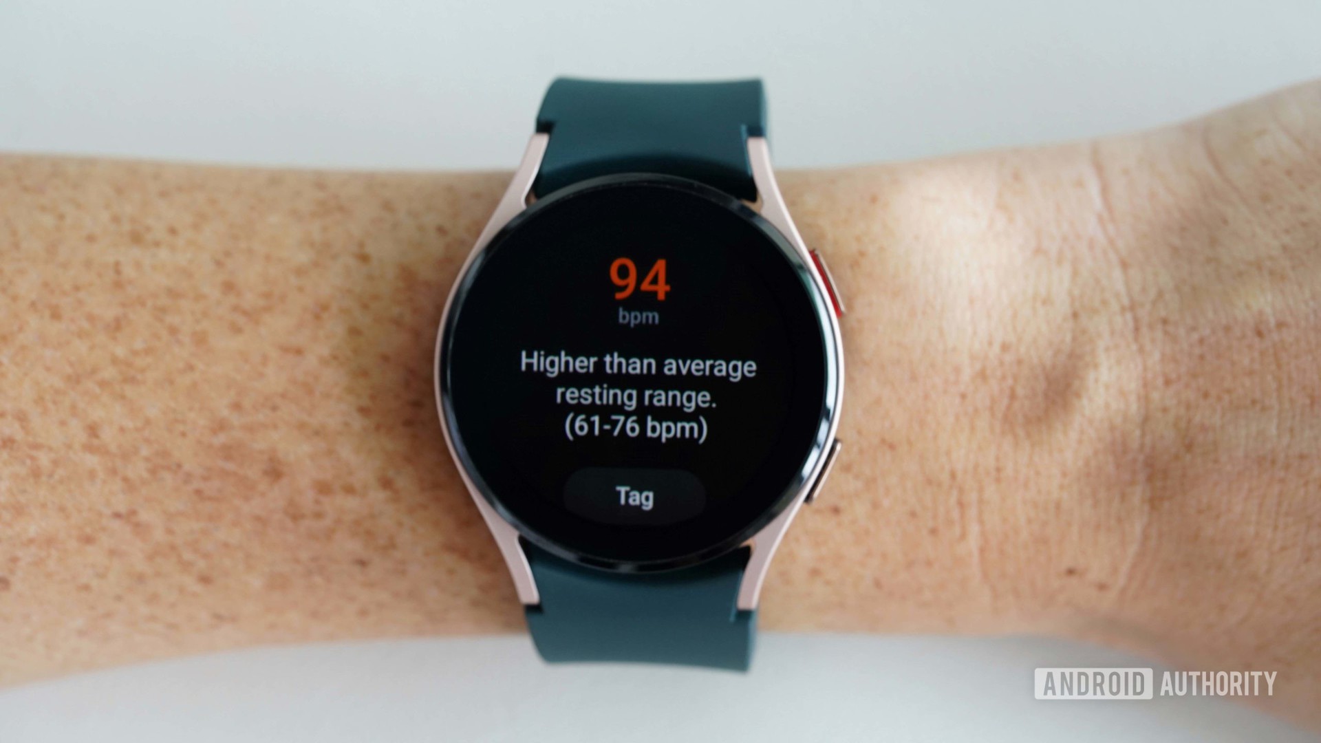 Samsung Heart rate tracker shows user has a higher than average resting heart rate. 