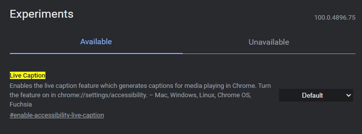 Live Caption Chrome Flags