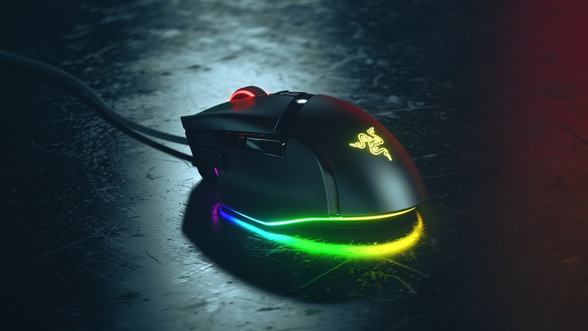 Razer's Basilisk V3 mouse fully illuminated.