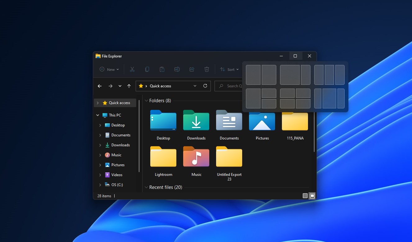 Windows 11 window snap layout