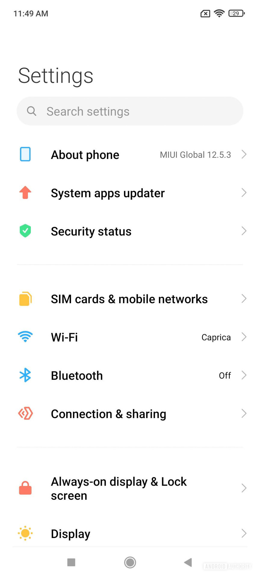 Xiaomi 11T Pro MIUI settings
