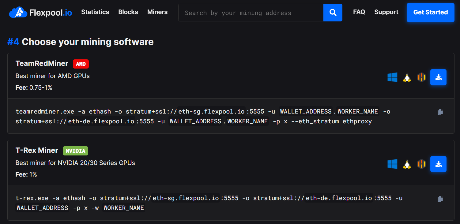 Ethereum mining configuration lines via Flexpool