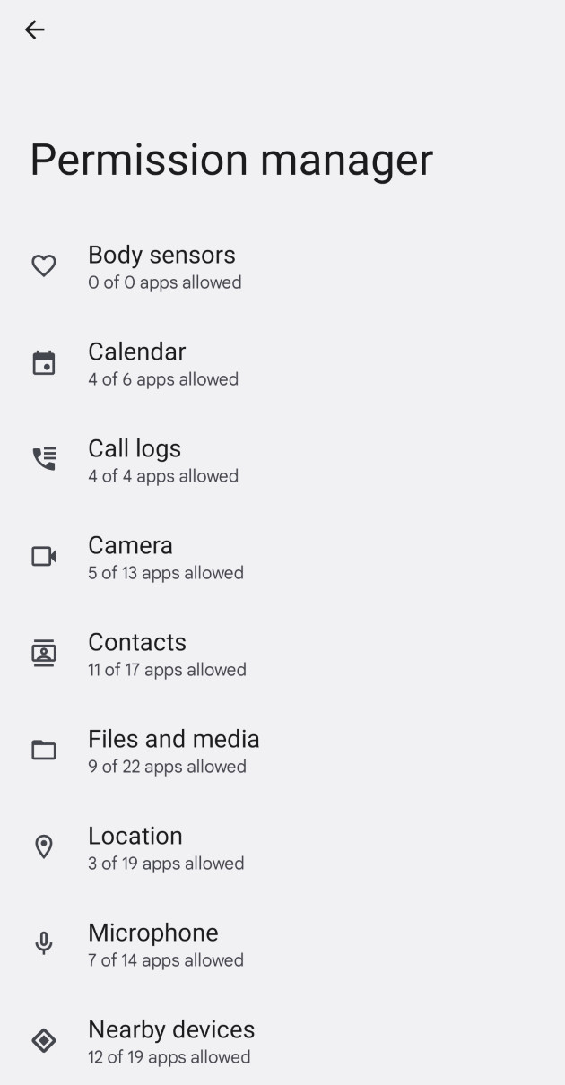 Android 12 Permissions Manager Screenshot