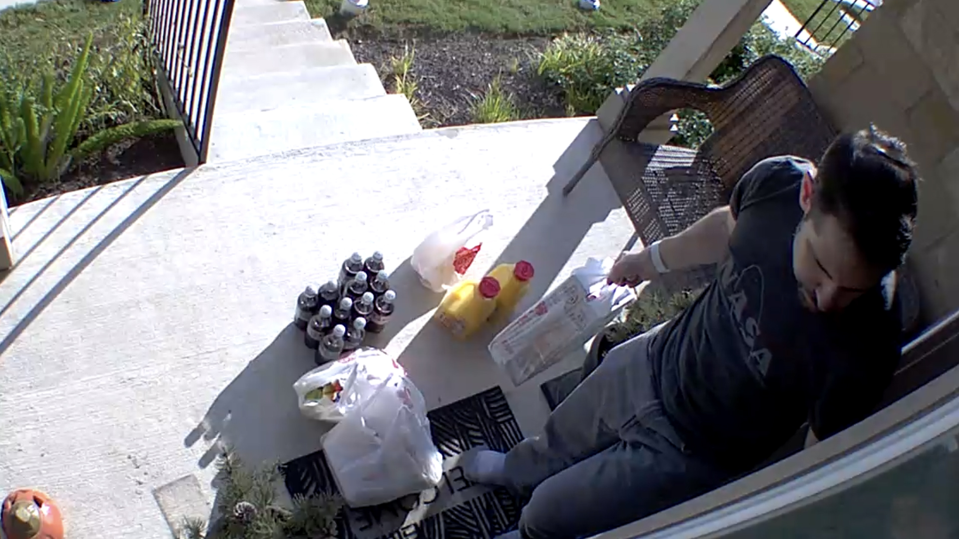 A grocery pickup on the Blink Outdoor's live feed.