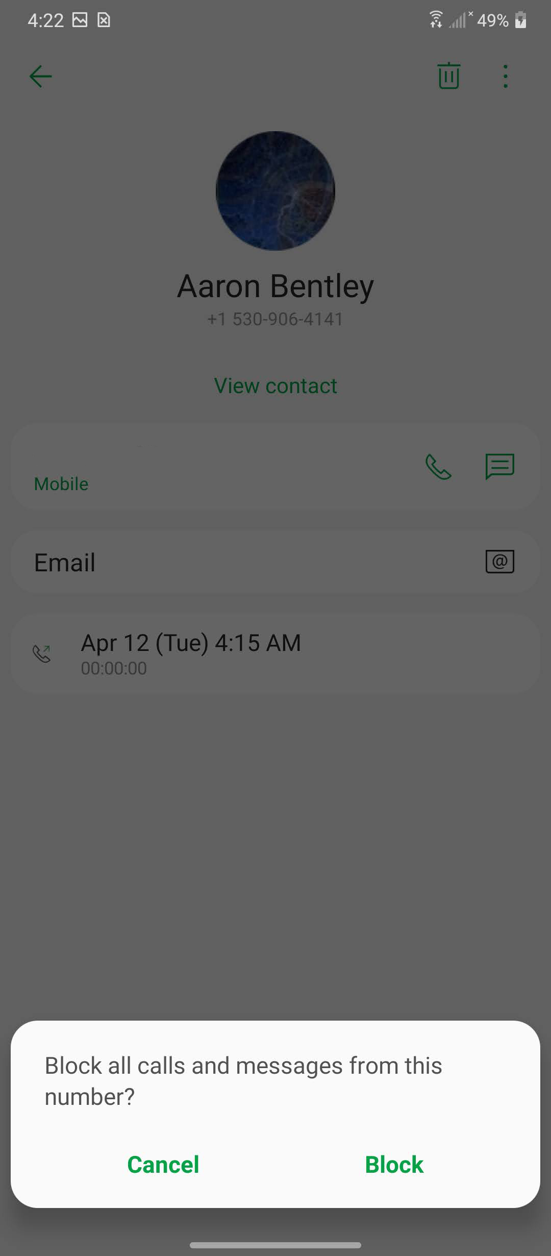 Block LG contacts from Recent 3