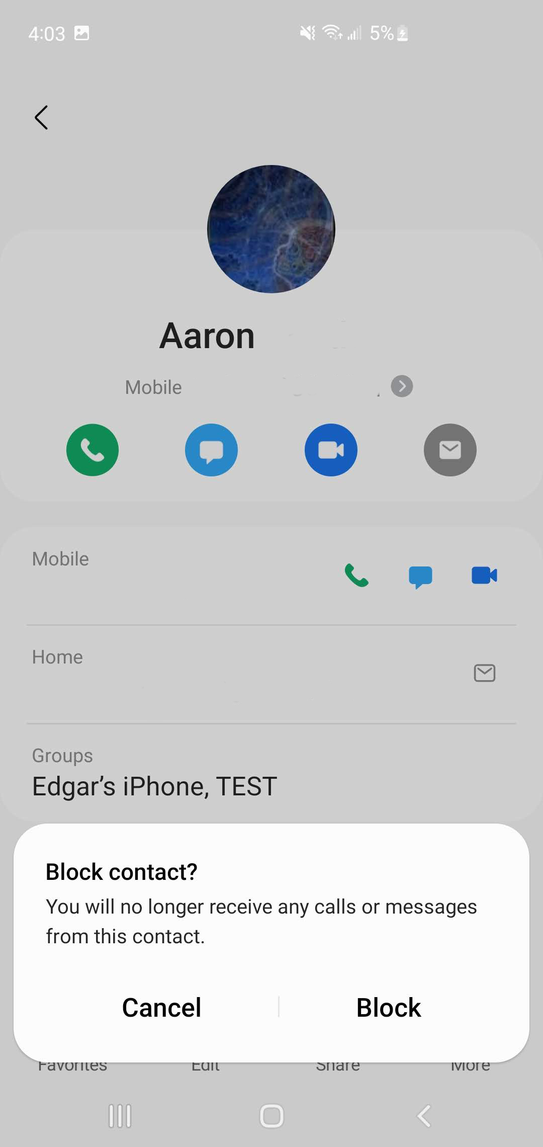 Block Samsung numbers on Contacts 3