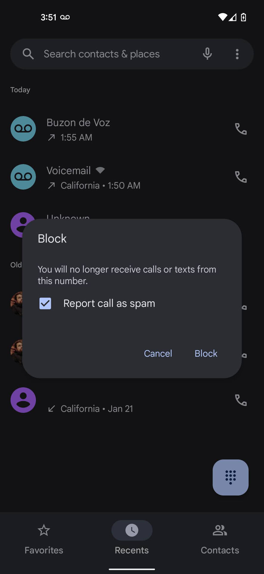 Block numbers on Recents tab 2