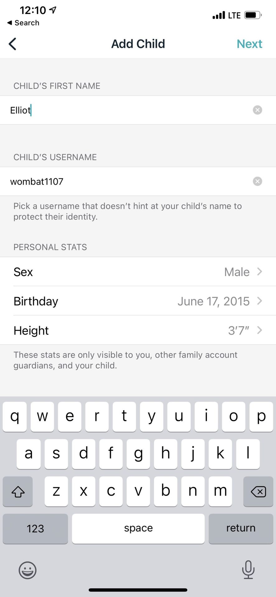 Fitbit App Child Account Info