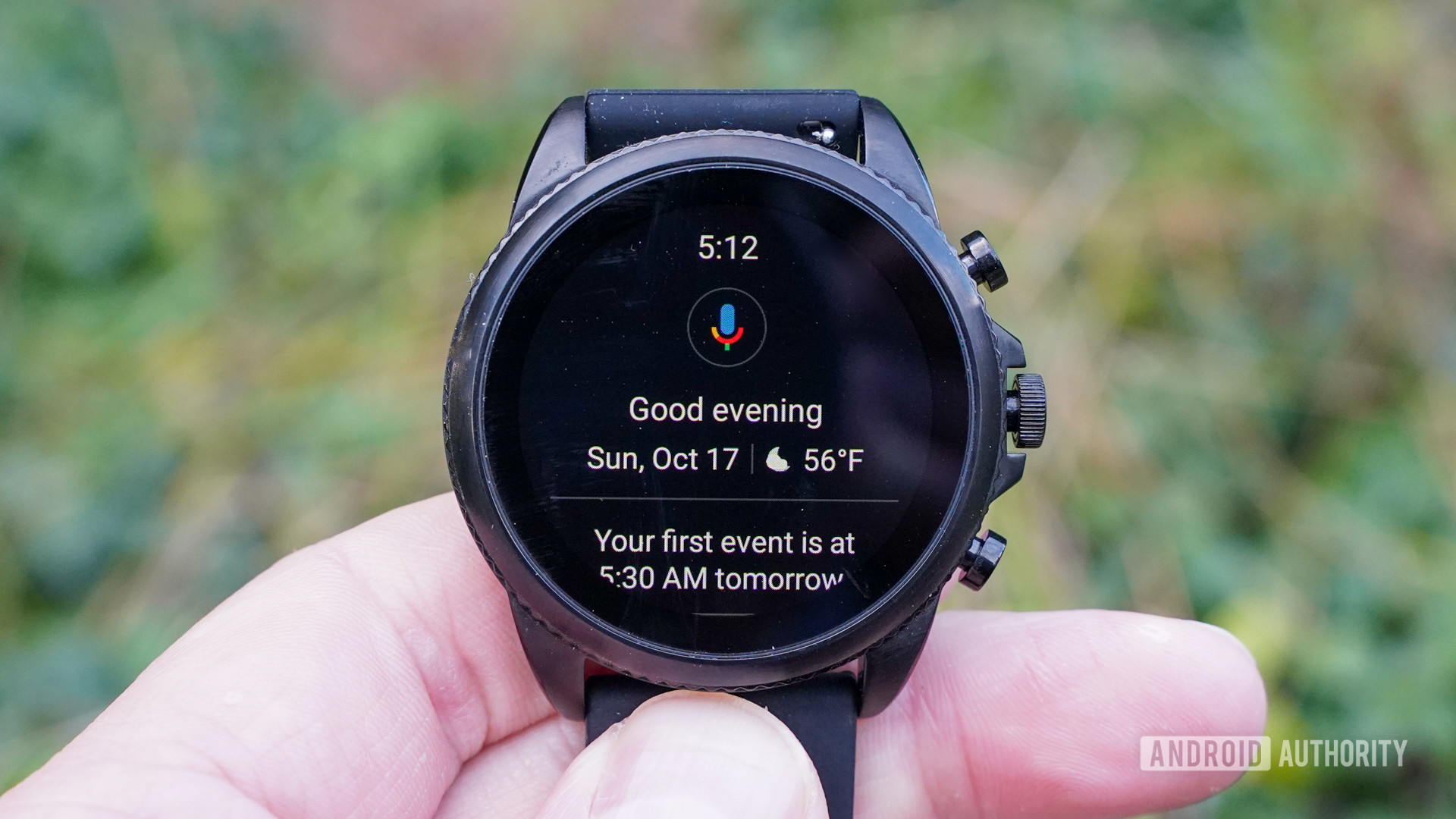A user accesses the Wear OS assistant screen on his Fossil Gen 6.