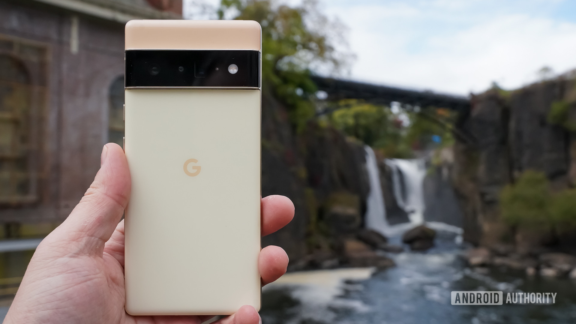 Google Pixel 6 Pro rear in front of falls