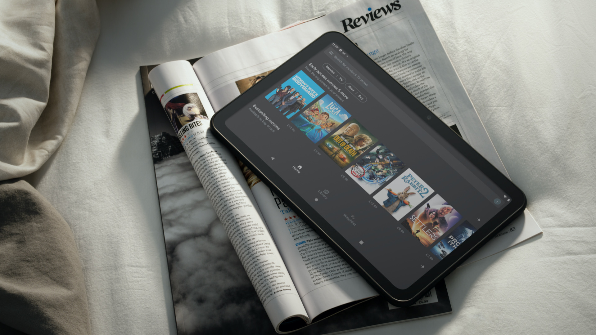 Nokia T20 tablet on magazines