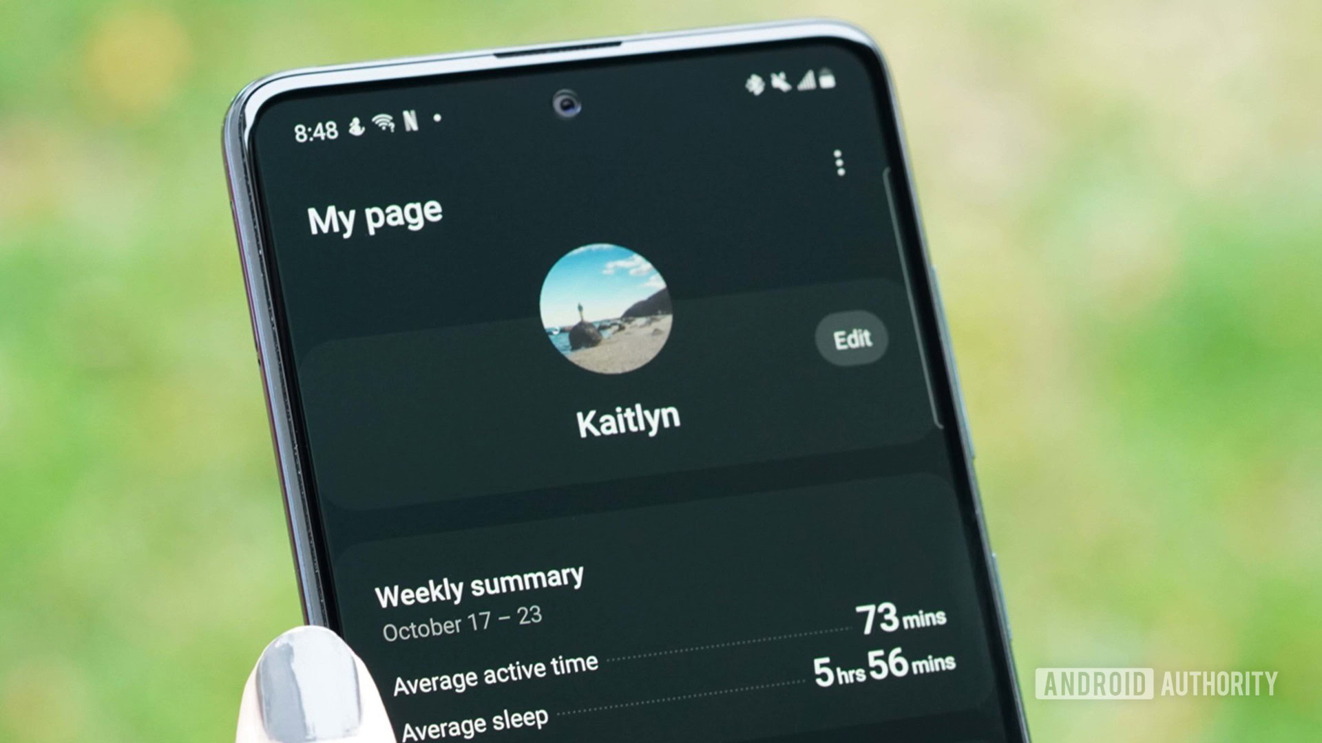 A Samsung Galaxy A51 displays the My page screen in the Samsung Health app.