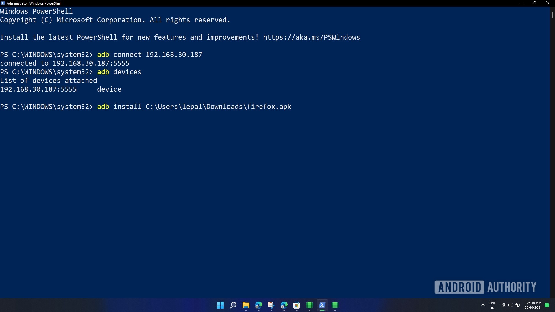 Windows 11 Windows Subsystem for Android install command