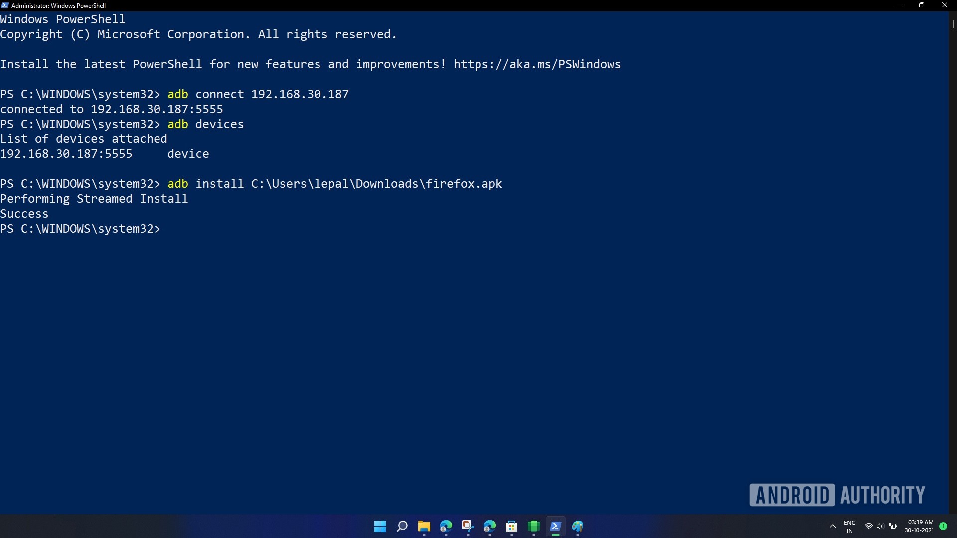 Windows 11 Windows Subsystem for Android install success