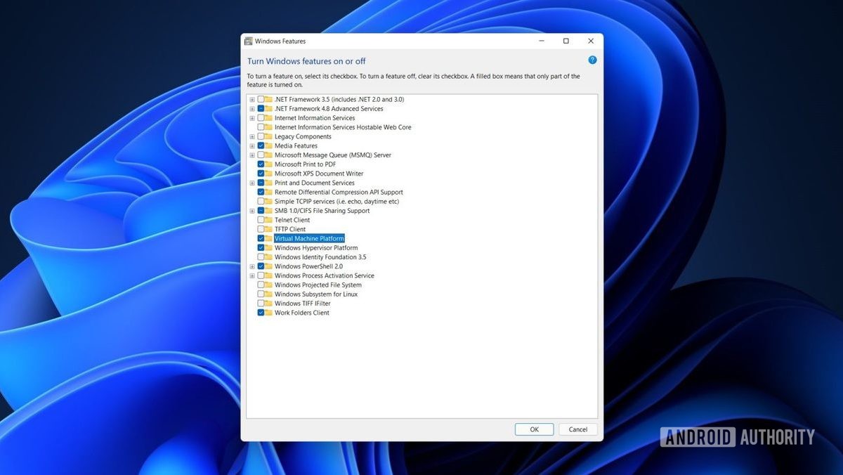 Windows 11 Windows features dialogue