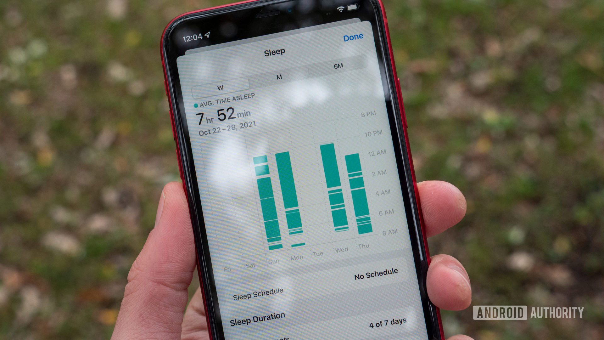 The iPhone 11 Apple Health app displays the user's sleep tracking data.