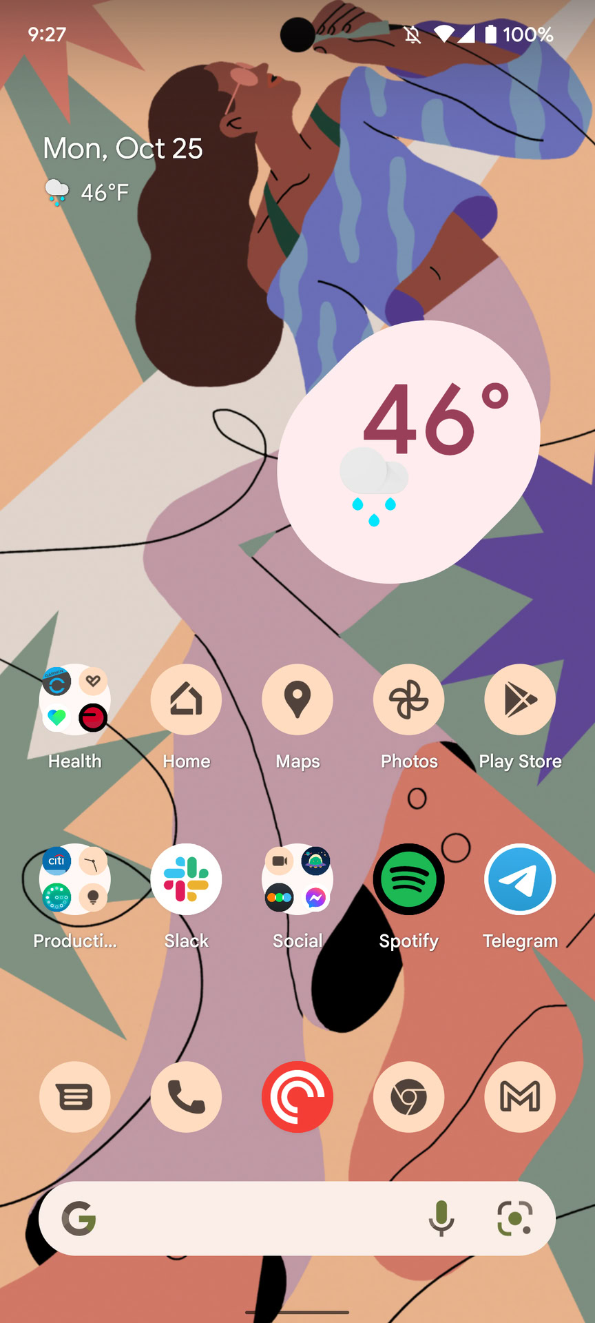 A screenshot of the Google Pixel 6 Android 12 home screen
