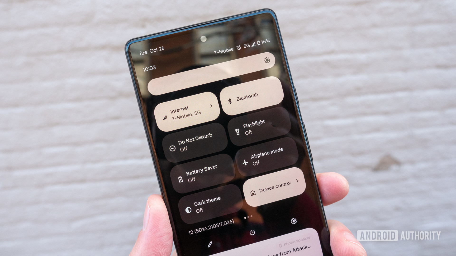Google Pixel 6 hands-on showing the quick settings panel