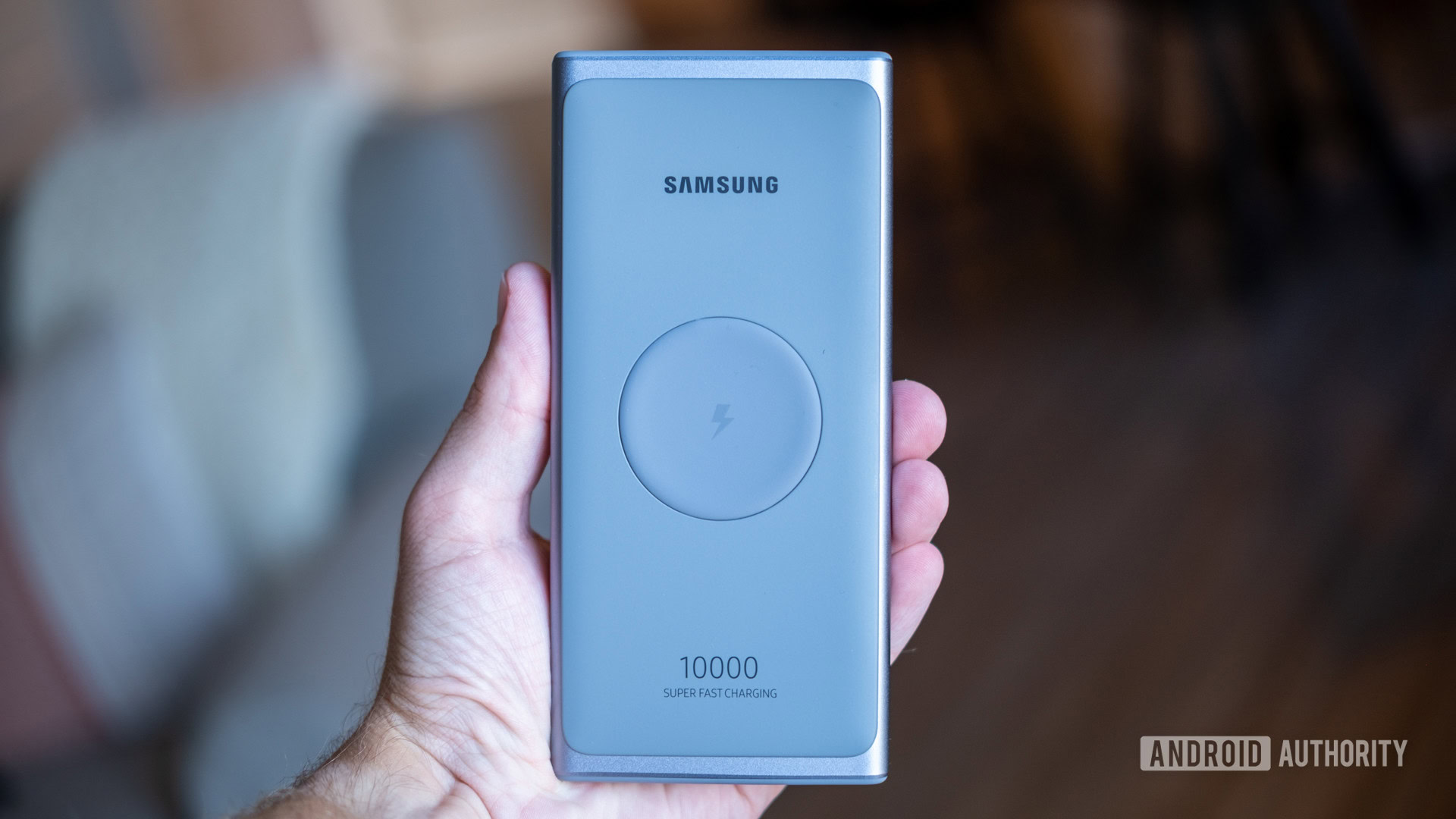 An image of the Samsung Super Fast power bank in hand