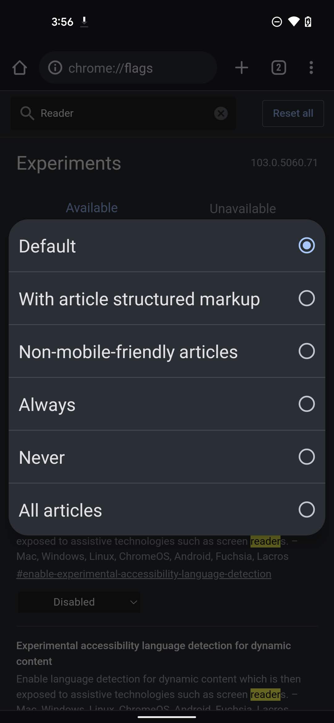 Activate reader mode on Chrome for Android 2