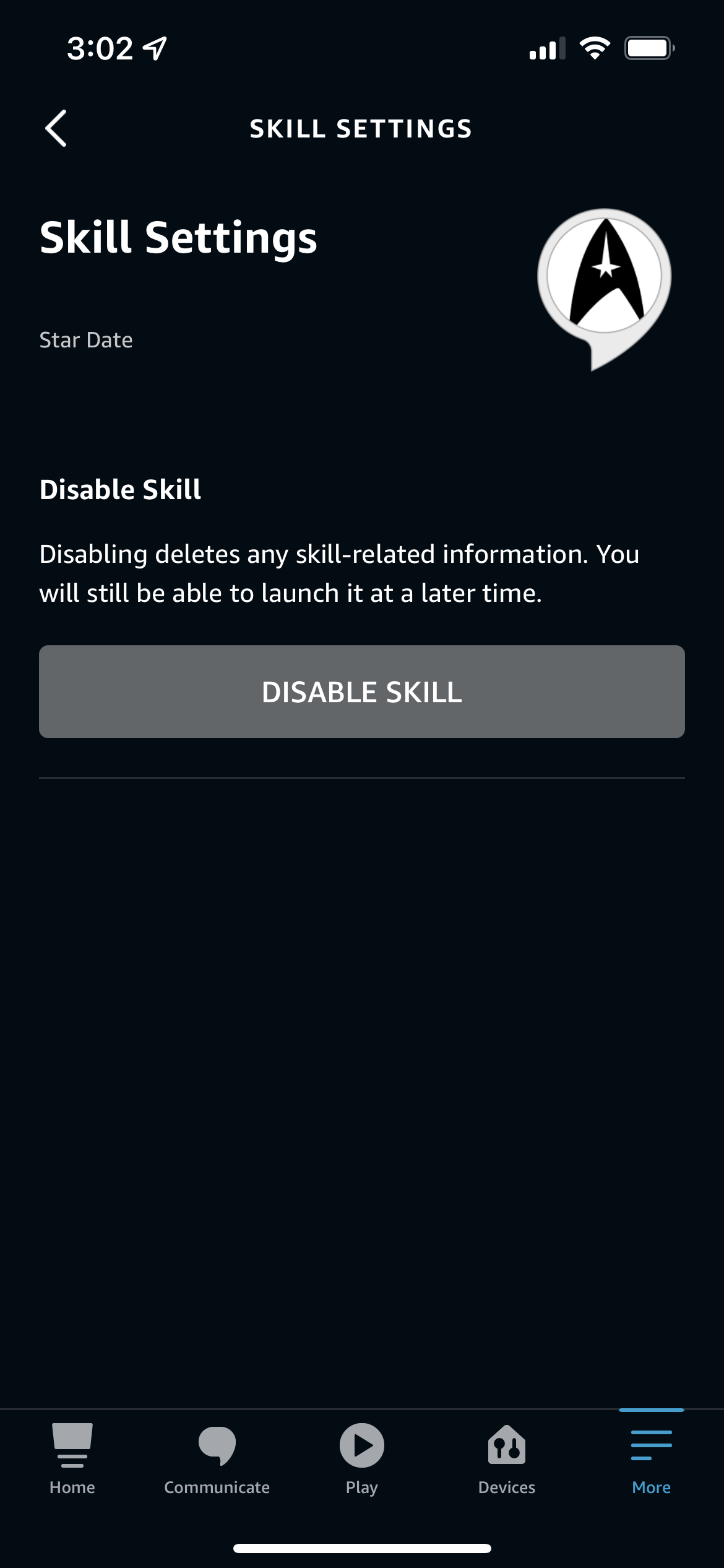 Disabling a skill in the Alexa app