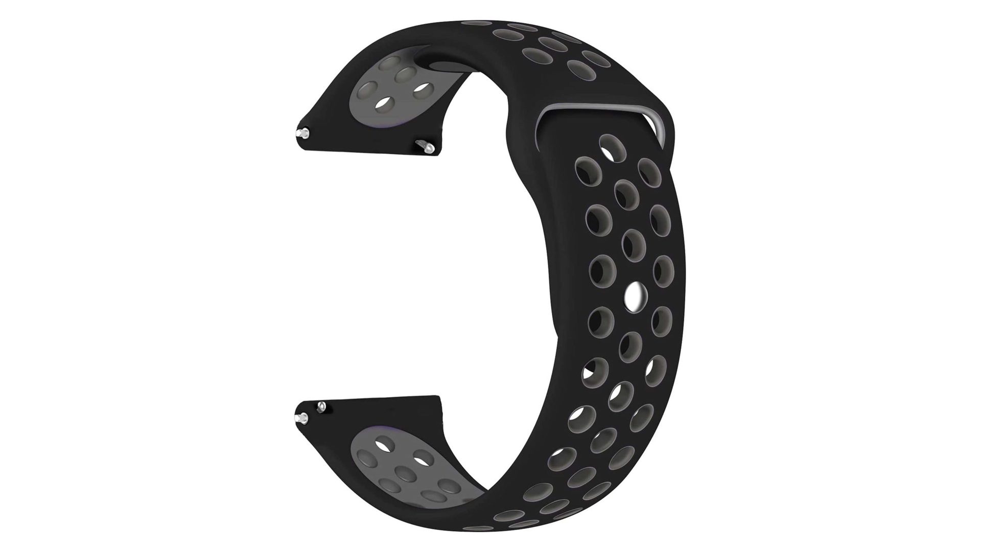 Product image of a Band4u silicone sport band in black and grey.