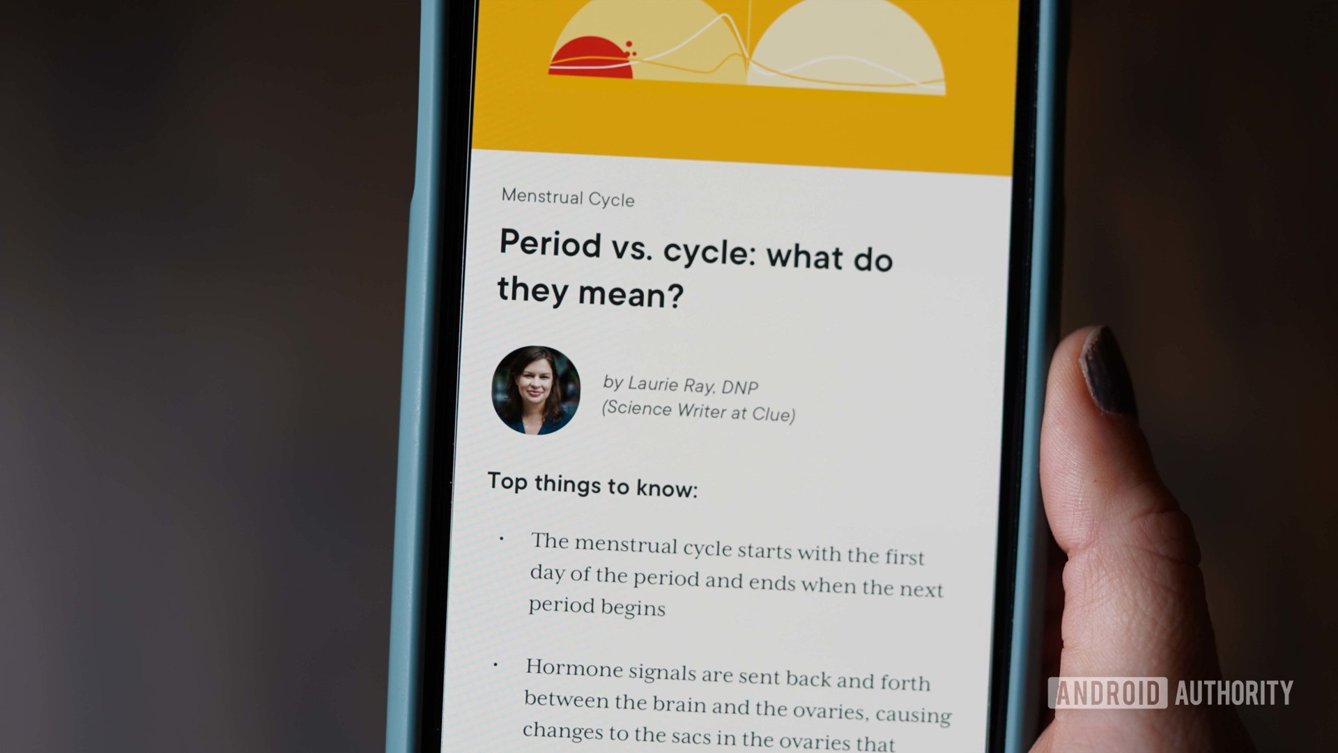 An iPhone 11 displays an article entitled Period vs. cycle: what do they mean?