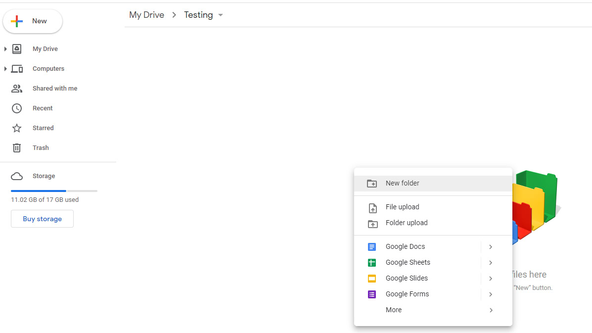 Create new folder on Google Drive website 2
