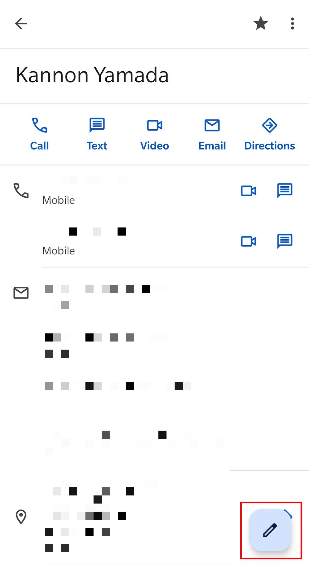 Viewing a contact in the Google Contacts app on Android.