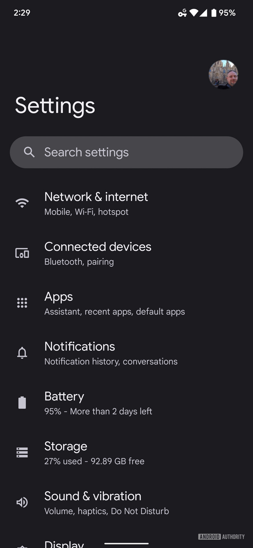 Google Android 12 Settings screen