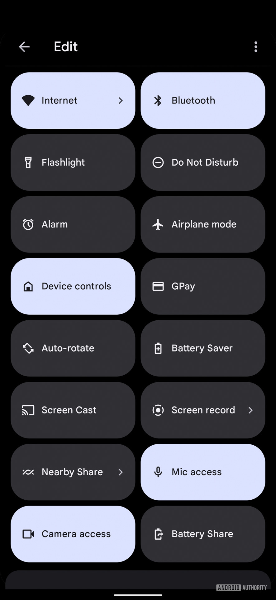 Google Android 12 quick settings editor