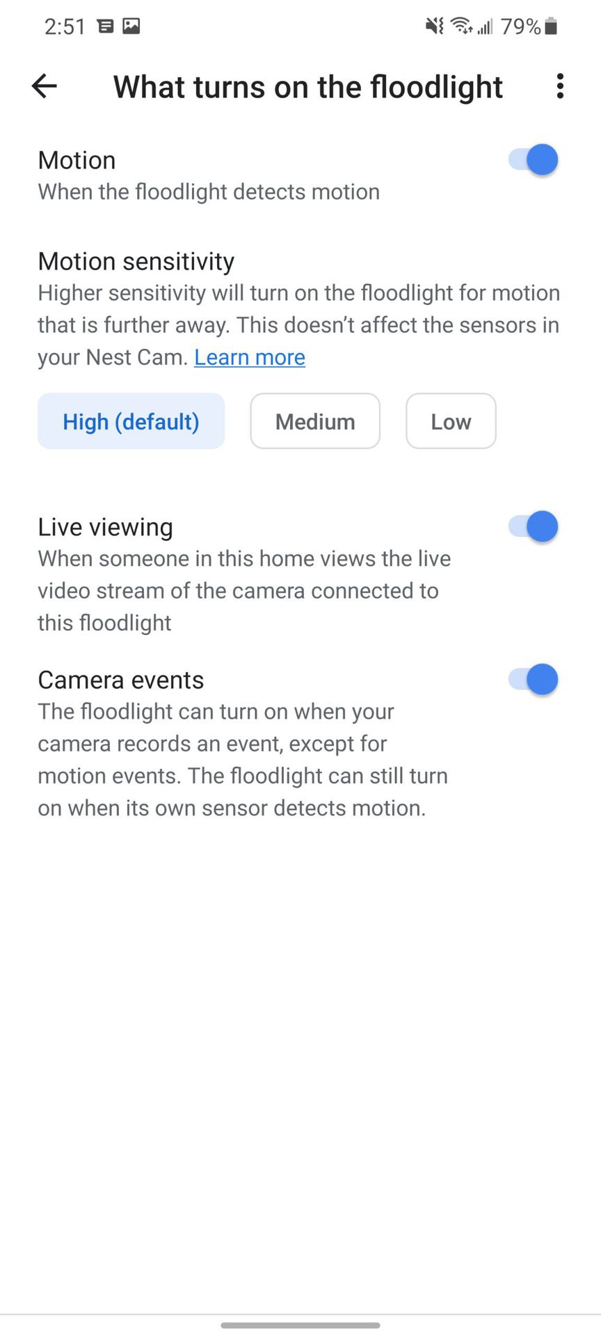 Google Nest Cam with Floodlight Screenshot What turns on the floodlight