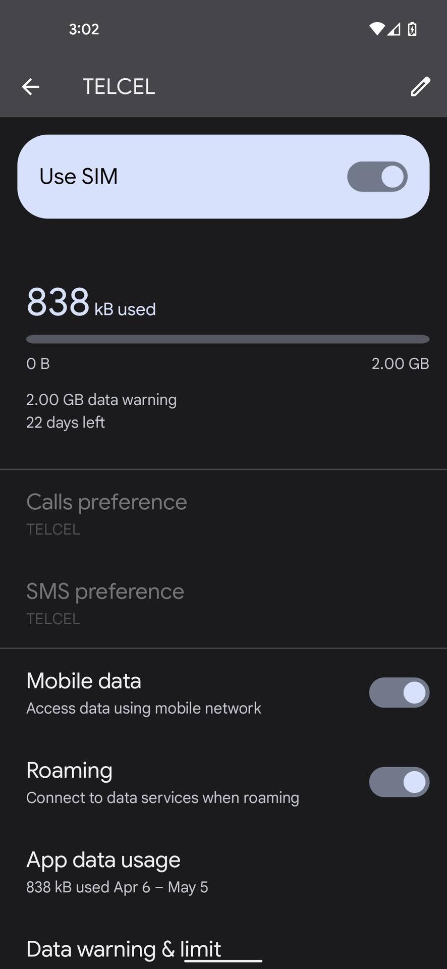 How to turn on mobile data and roaming 3